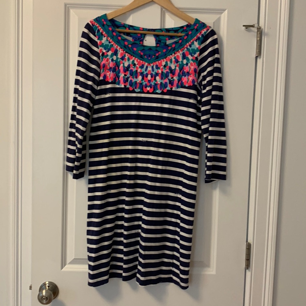 BNWOT Lilly Pulitzer boat neck striped dress with print size medium